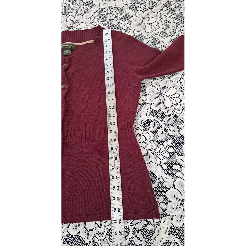 Eddie Bauer Sweater Size‎ M Burgundy 3/4 Sleeve Button Front Cotton/Merino Wool - Picture 7 of 8